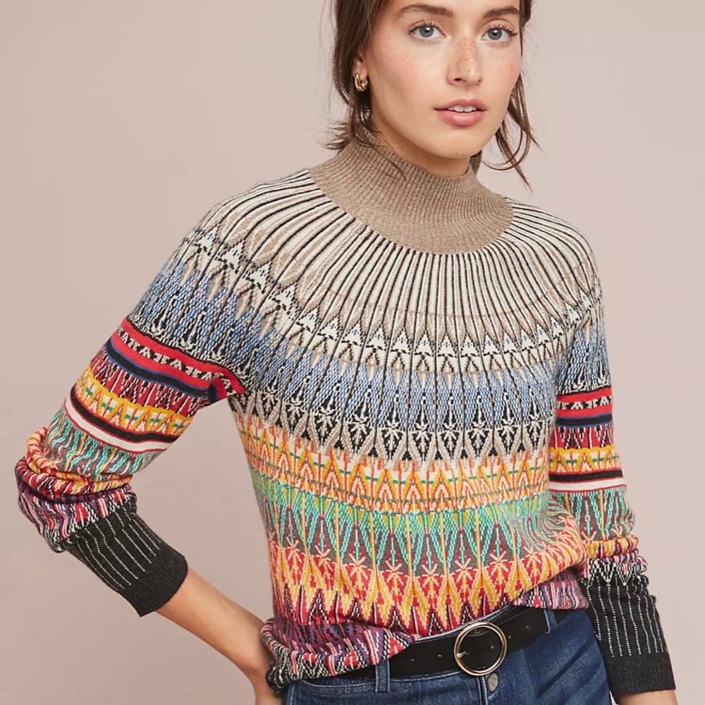 NWT XS Anthropologie Maeve Prismatic Fair Isle Sweater Multicolored